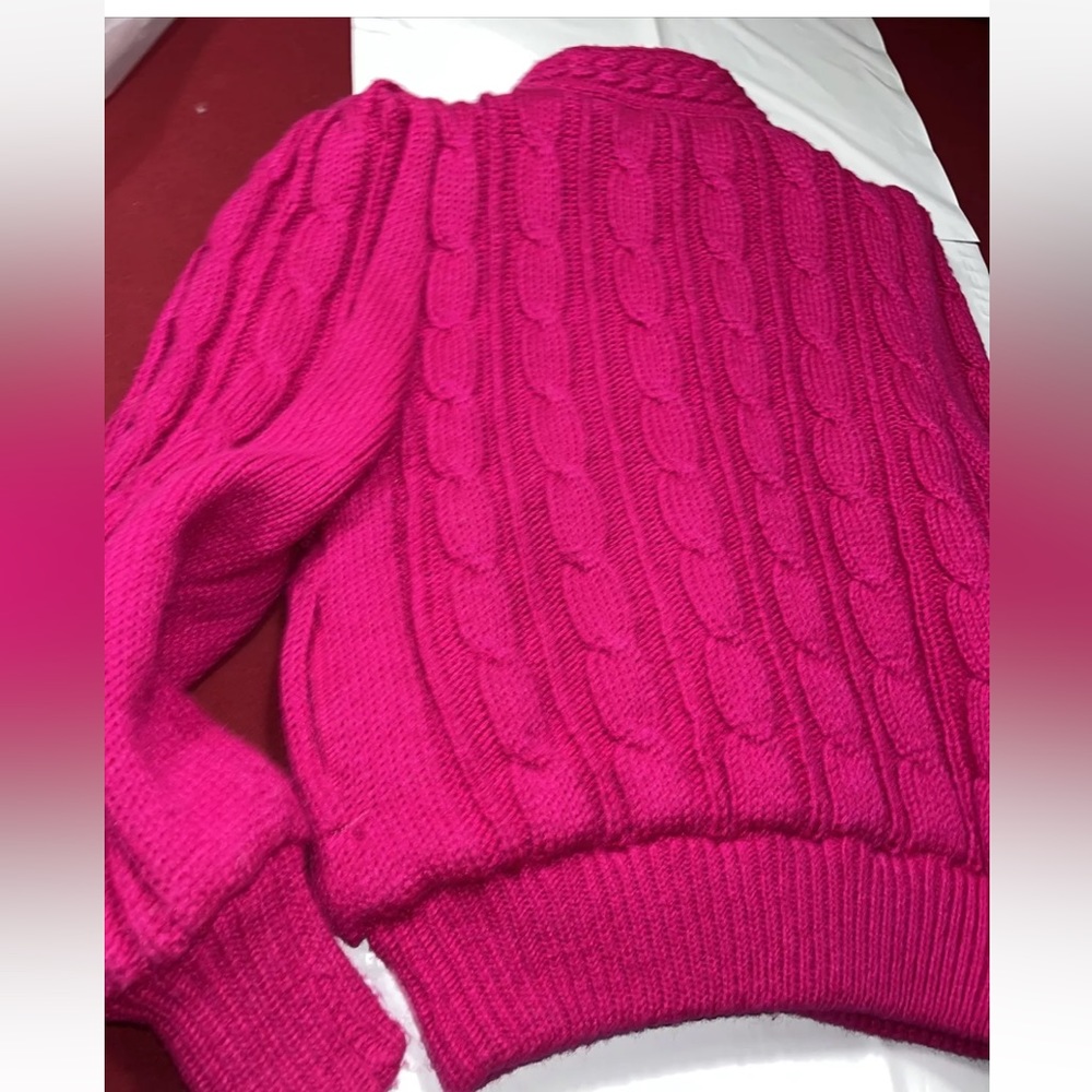 Barbie sweater jacket Chill chasers HOT PINK knit puff sleeves Zip up QUILTED M - Picture 13 of 14